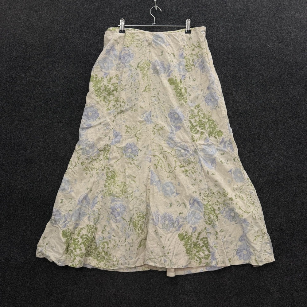 Christopher & Banks Vintage Floral Linen Blend Maxi Skirt Blue Green Cream Sz 8